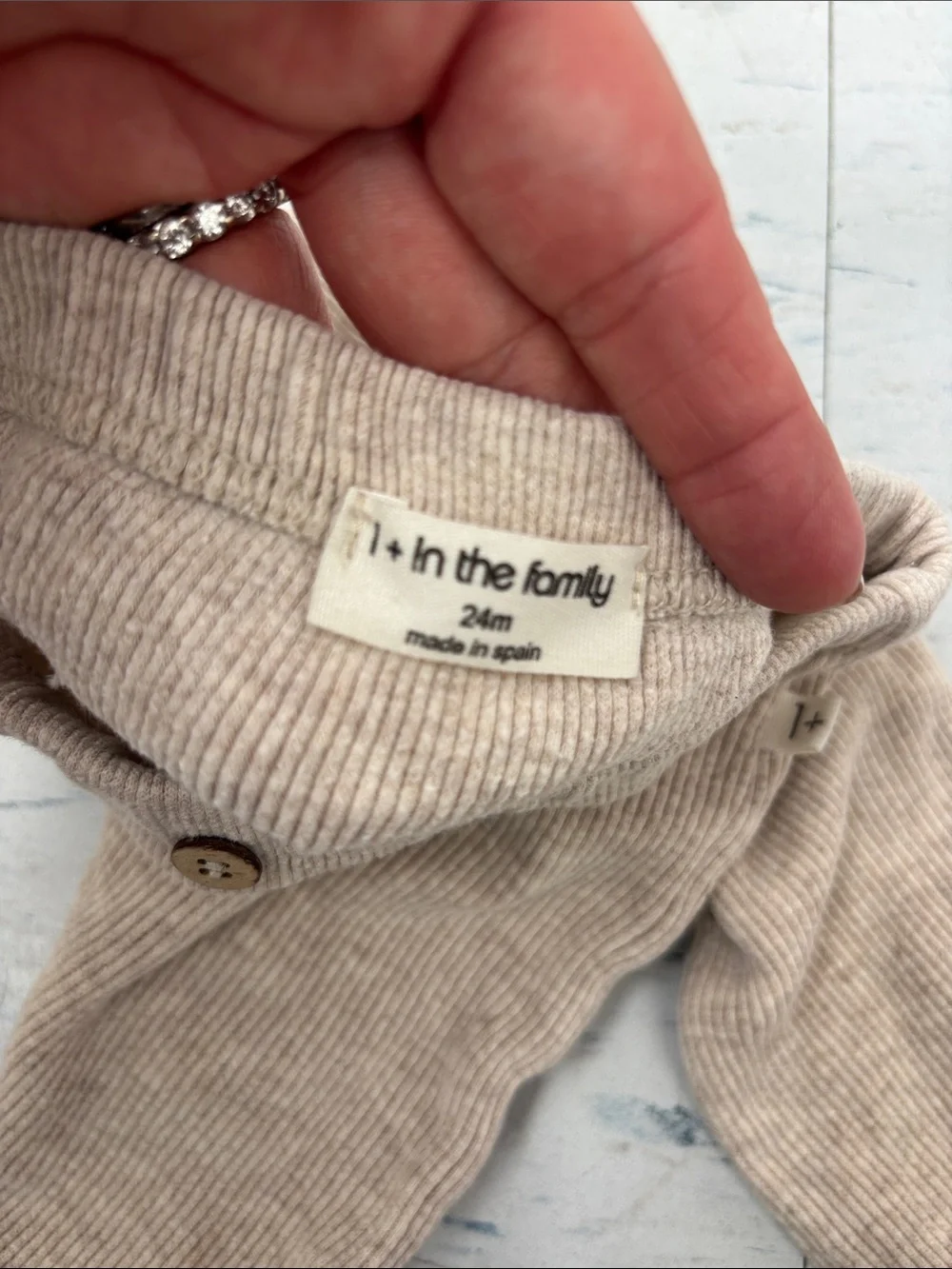 Neutral Ribbed Kids Leggings with Button Detail - Beige